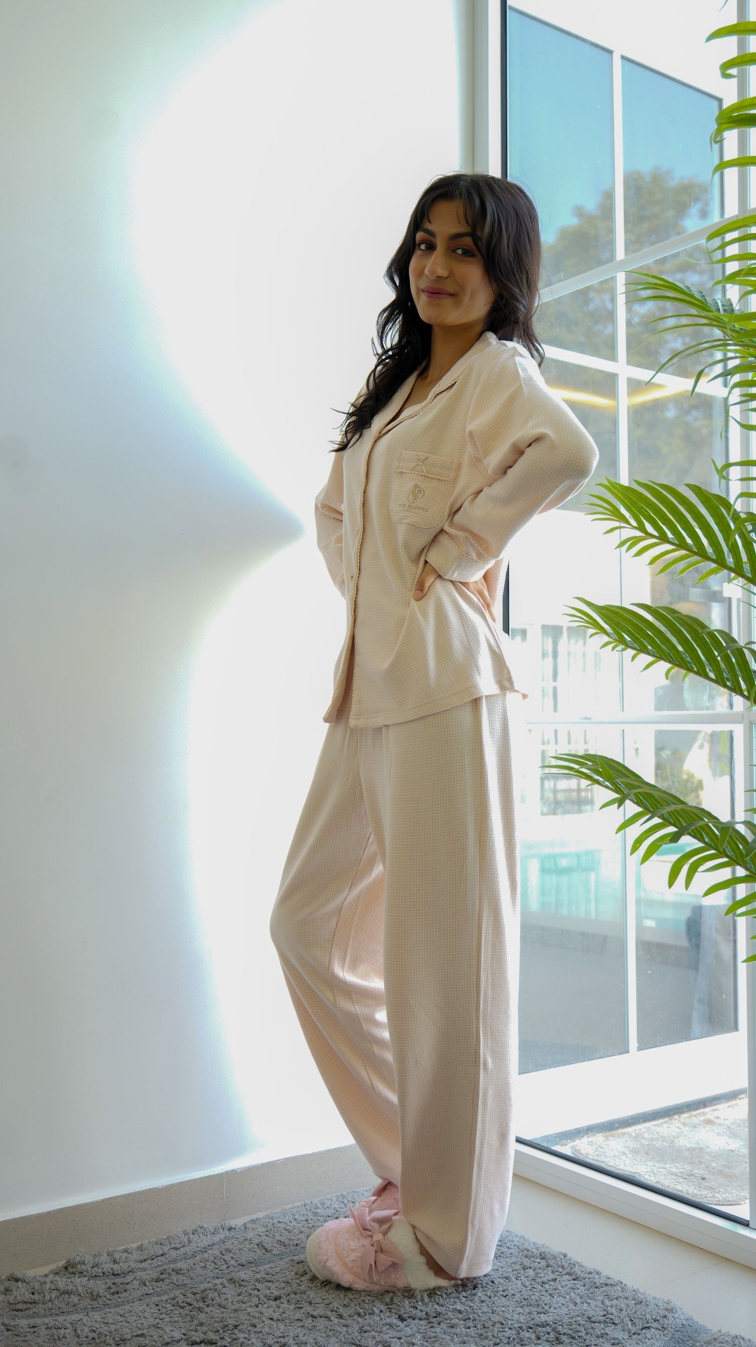 Peach Checks Cotton Candy PJ Set