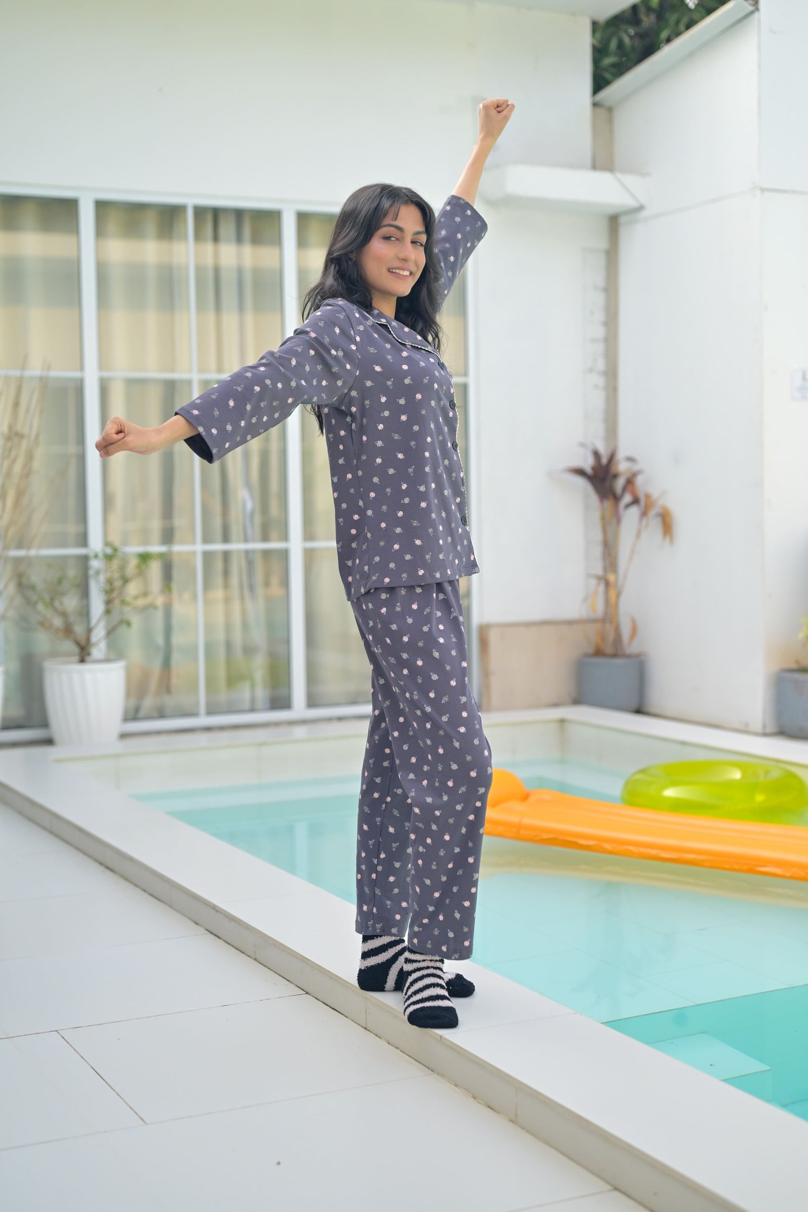 Grey Blossom Lace PJ Set