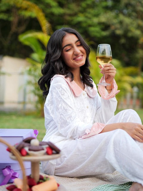 Sugar Blush Ruffle Velvet PJ Set