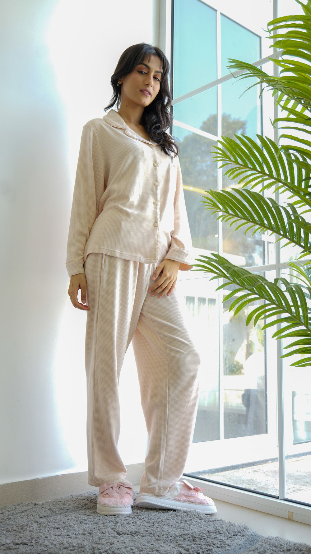 Peach Checks Cotton Candy PJ Set