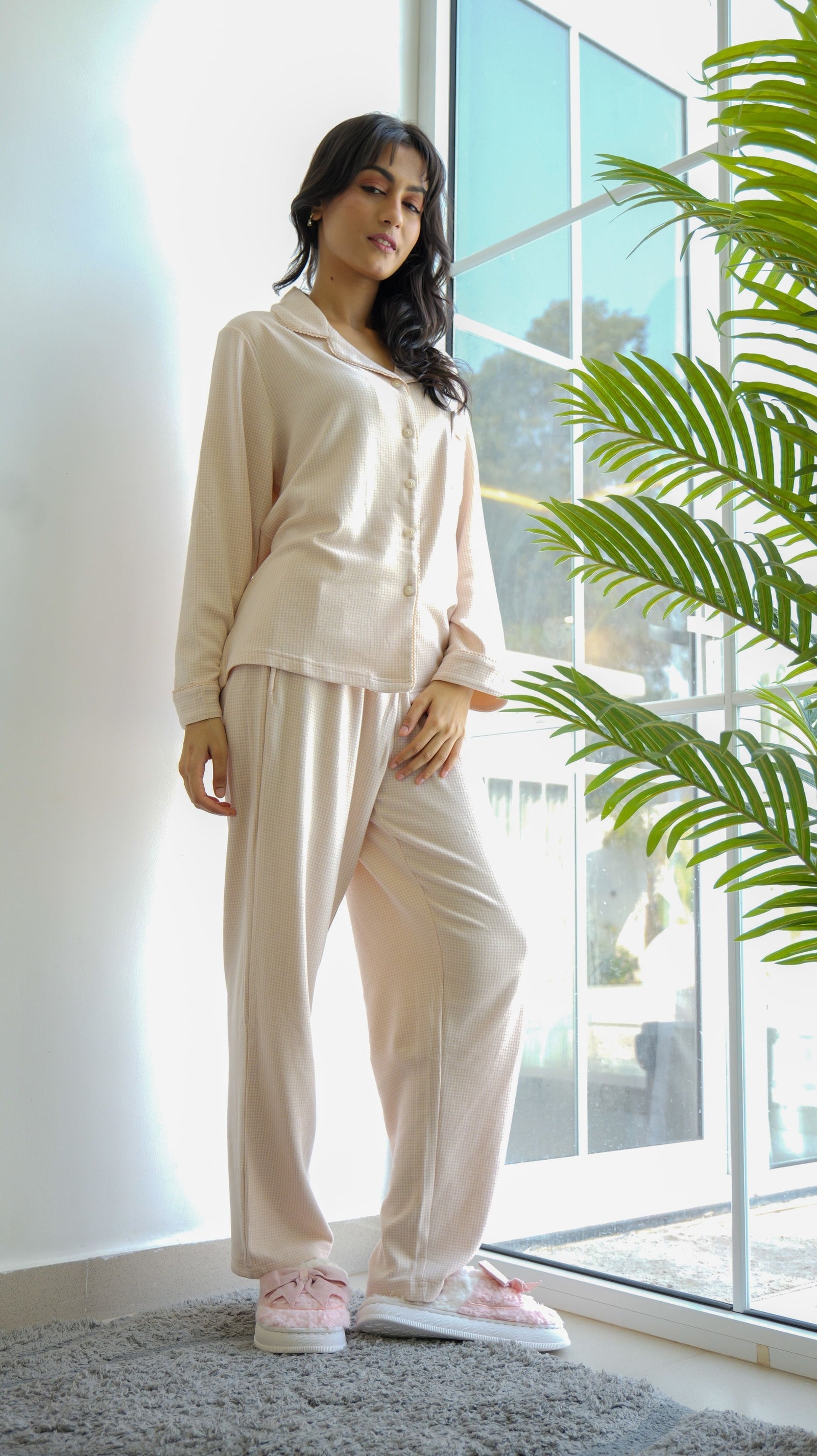 Peach Checks Cotton Candy PJ Set