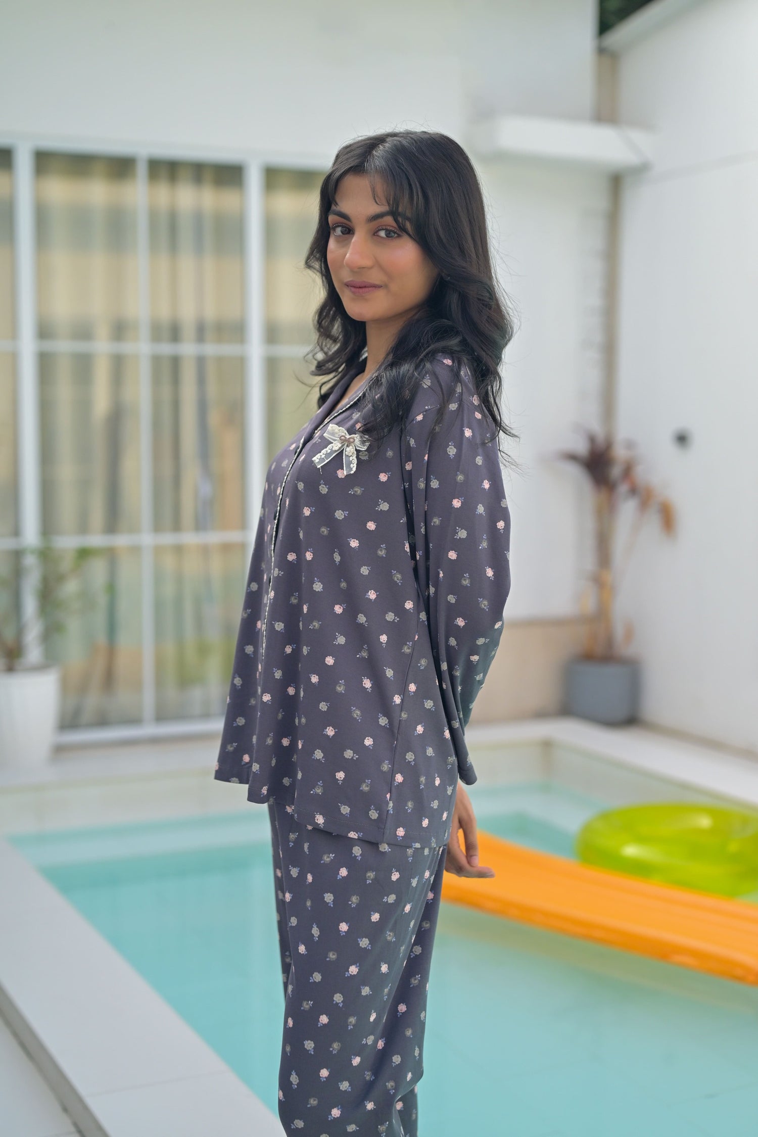 Grey Blossom Lace PJ Set