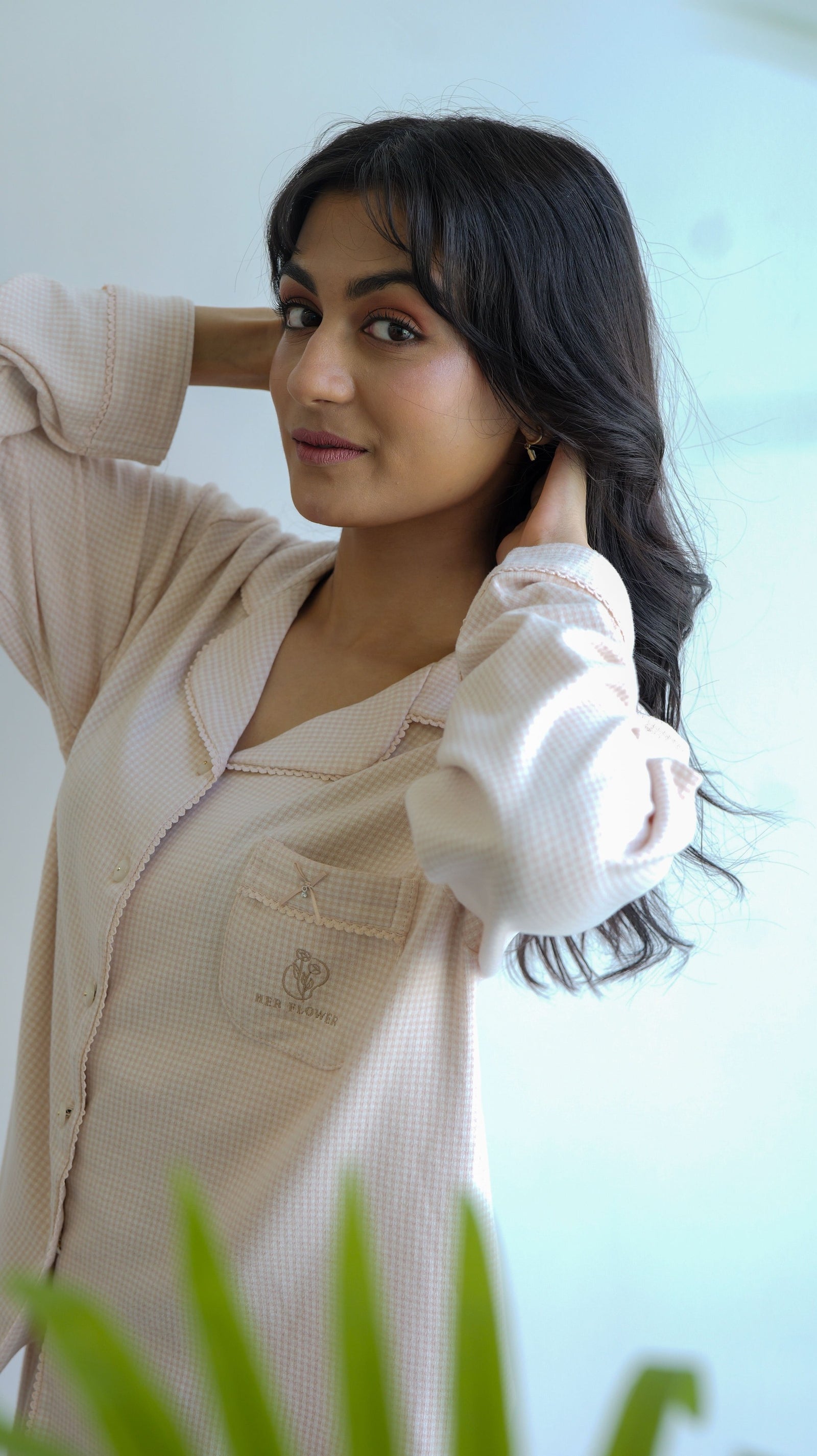 Peach Checks Cotton Candy PJ Set