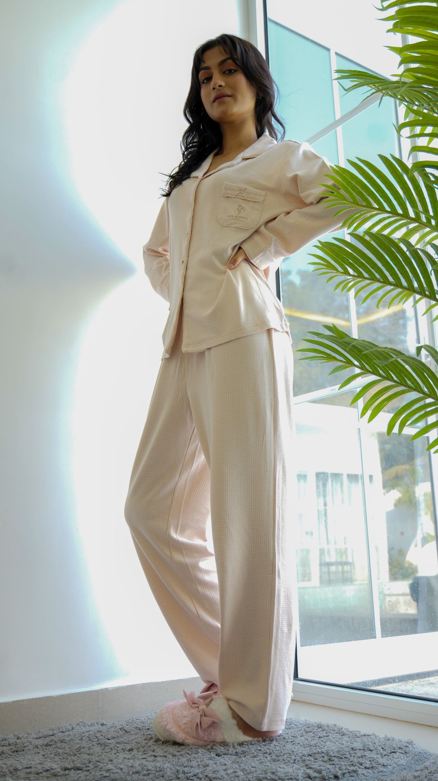 Peach Checks Cotton Candy PJ Set