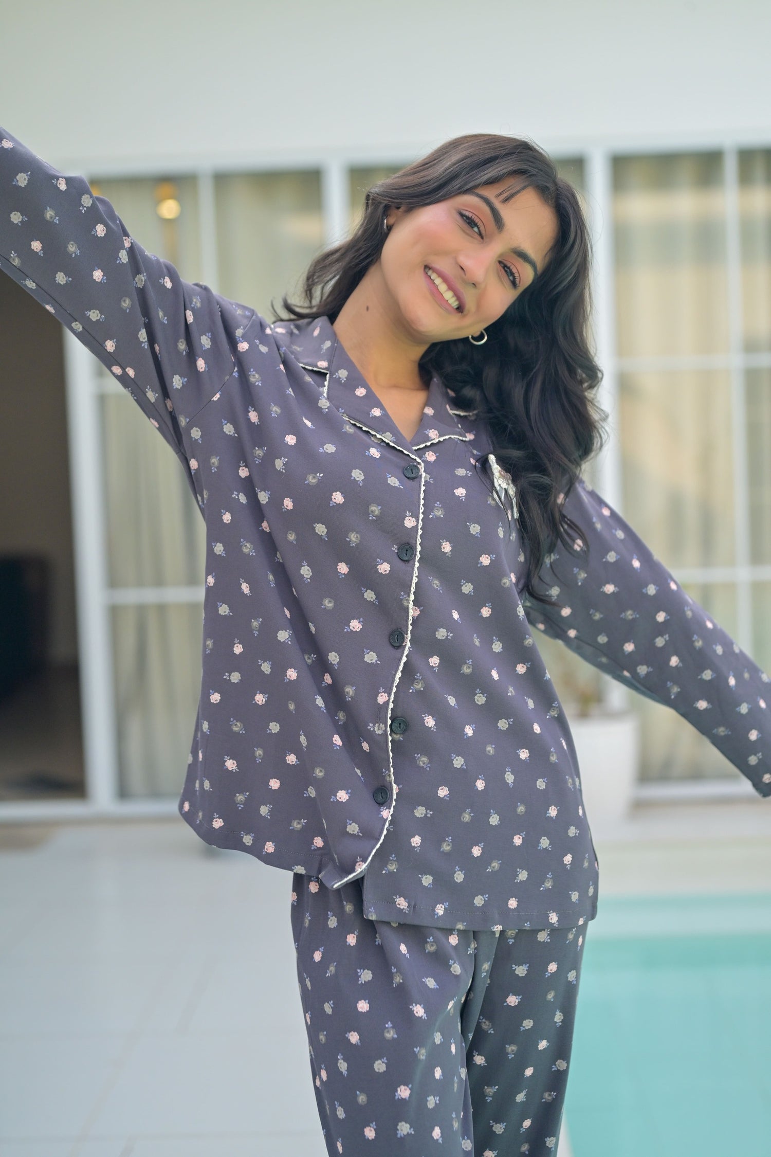 Grey Blossom Lace PJ Set