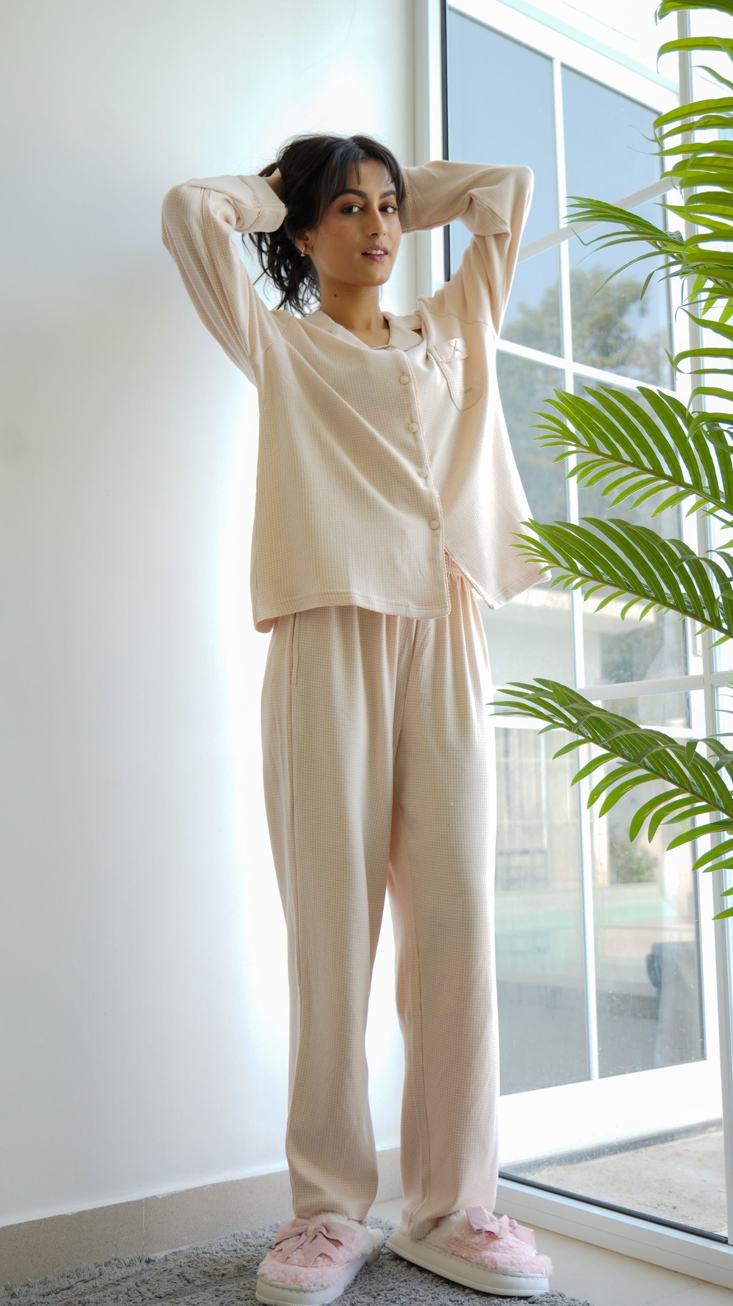 Peach Checks Cotton Candy PJ Set