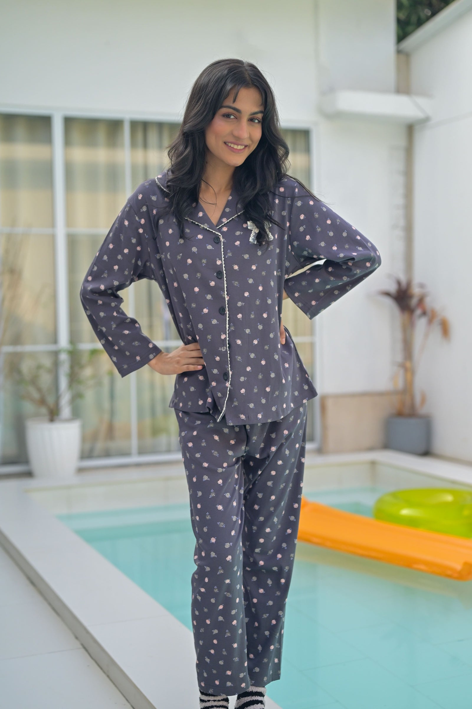 Grey Blossom Lace PJ Set