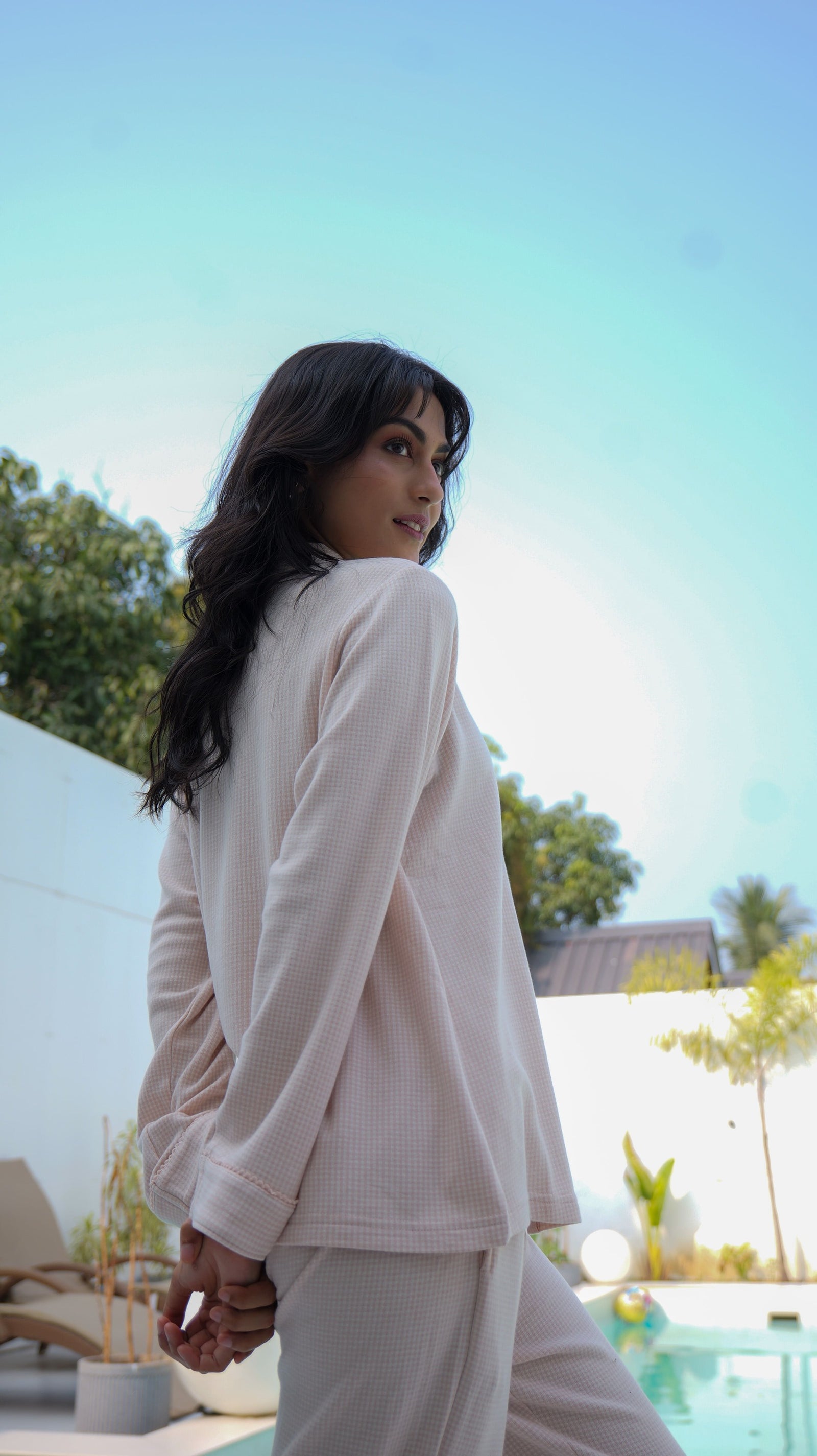 Peach Checks Cotton Candy PJ Set