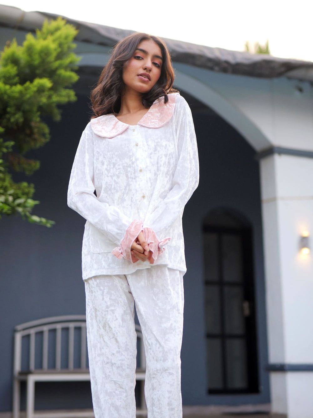Sugar Blush Ruffle Velvet PJ Set