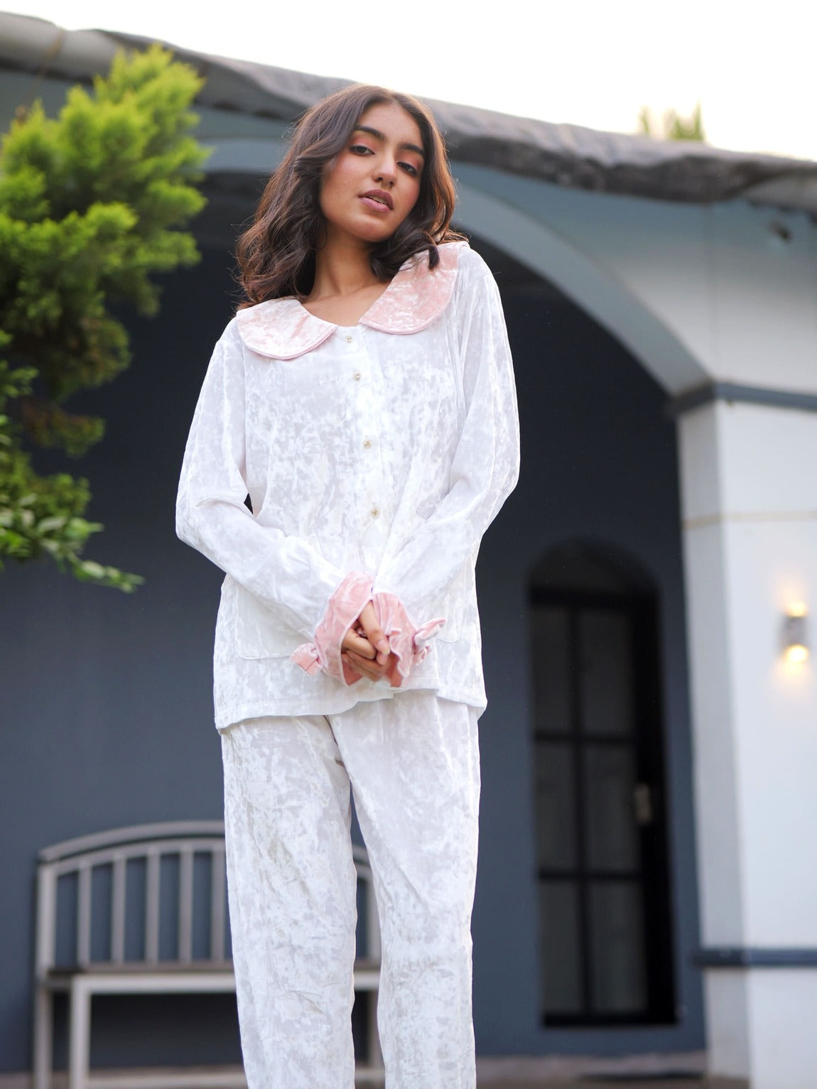 Sugar Blush Ruffle Velvet PJ Set