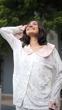 Sugar Blush Ruffle Velvet PJ Set