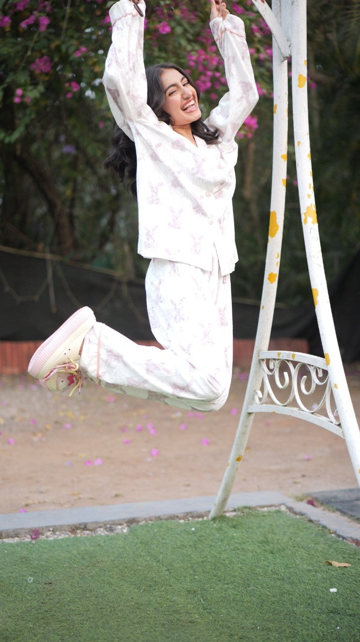 Bunny & Pearls Velvet PJ Set