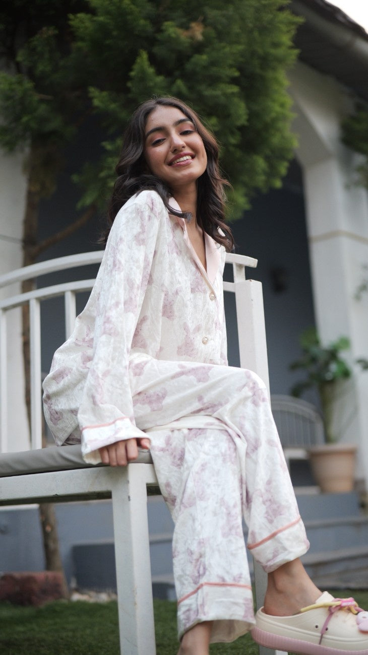 Bunny & Pearls Velvet PJ Set